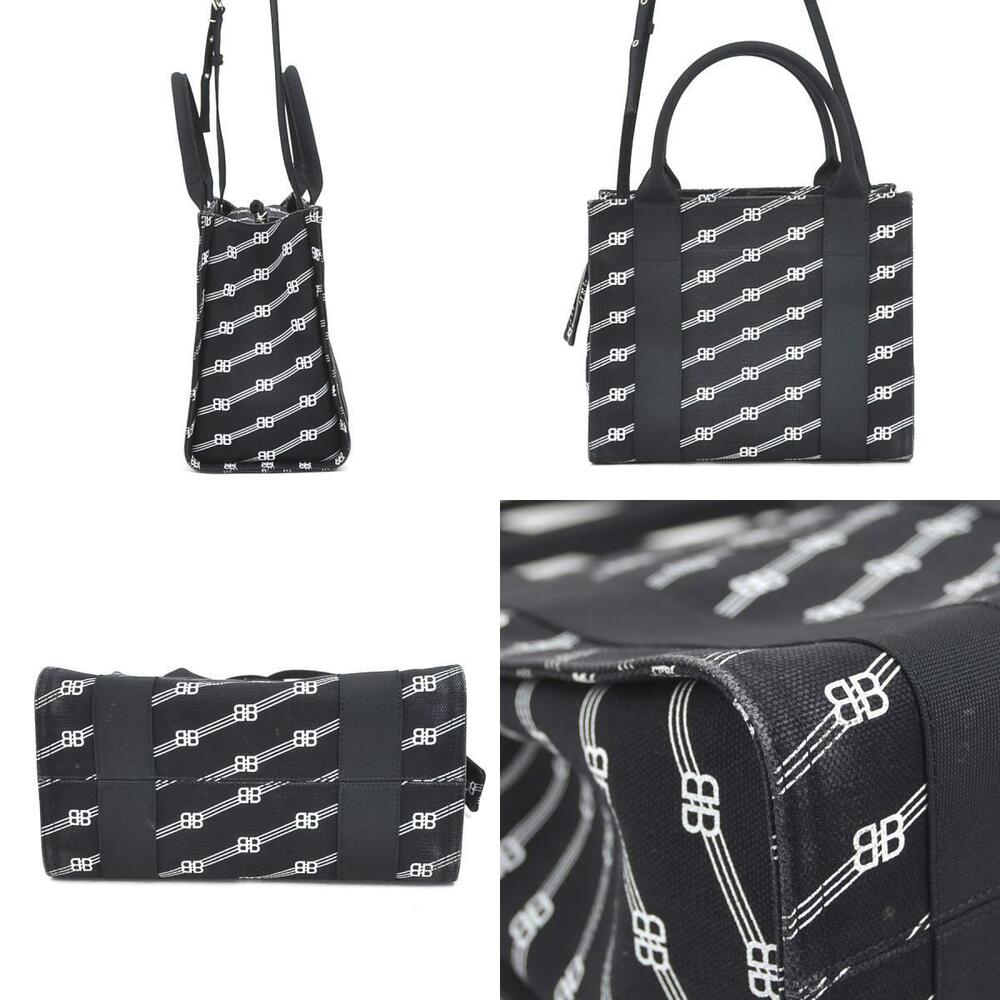 Balenciaga Trade XS Canvas Handbag Shoulder Bag Black White Silver - Picture 2 of 4